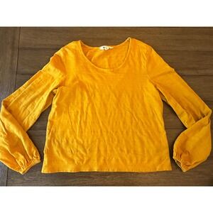 Boden Womens Mustard Yellow Textured Stripe Cotton Scoop Neck Top versatile US 6